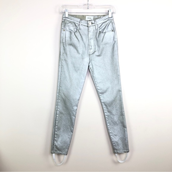 FRAME silver metallic Ali High Rise Cigarette Jeans - Picture 3 of 12